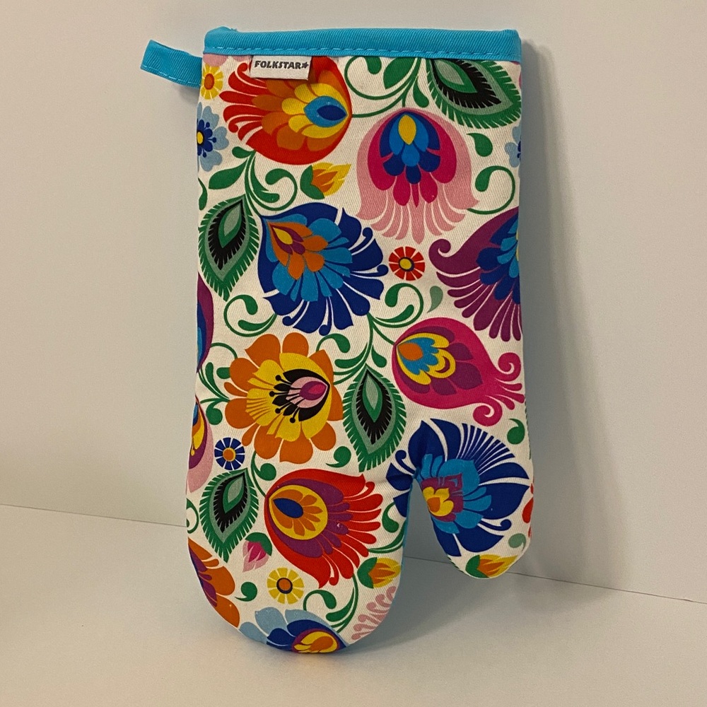 Polish Folk Art Floral Oven Mitt Pot Holder NWOT 100% Cotton Made In Poland
